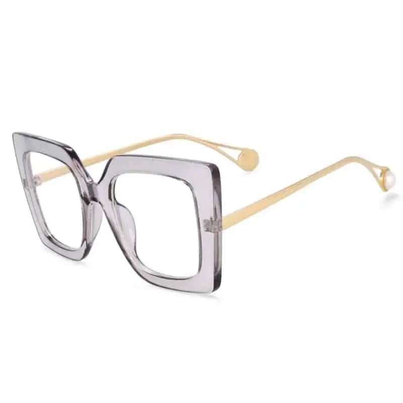 Oversized Square Leopard Pearl Glasses for Women Gray