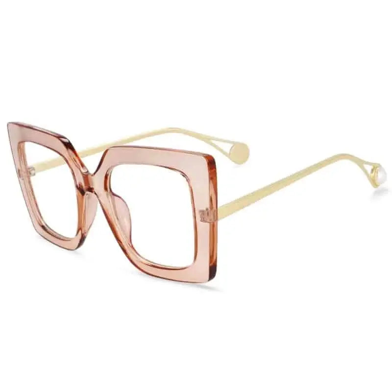 Oversized Square Leopard Pearl Glasses for Women Tea
