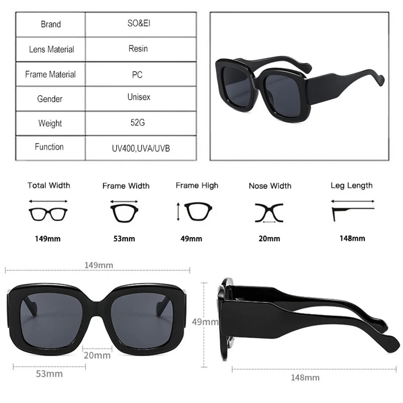 Oversized square resin sunglasses with bold chunky frame and gradient colorway detail closeup