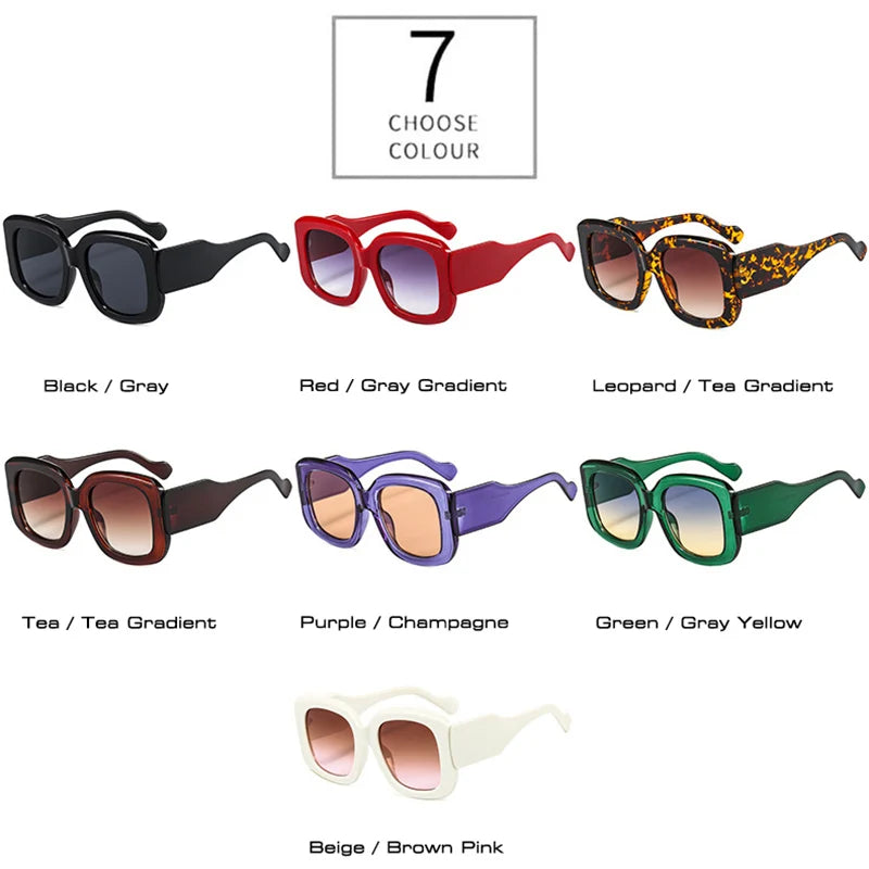 Oversized square sunglasses with chunky resin frame detail and gradient colorway, close up view.