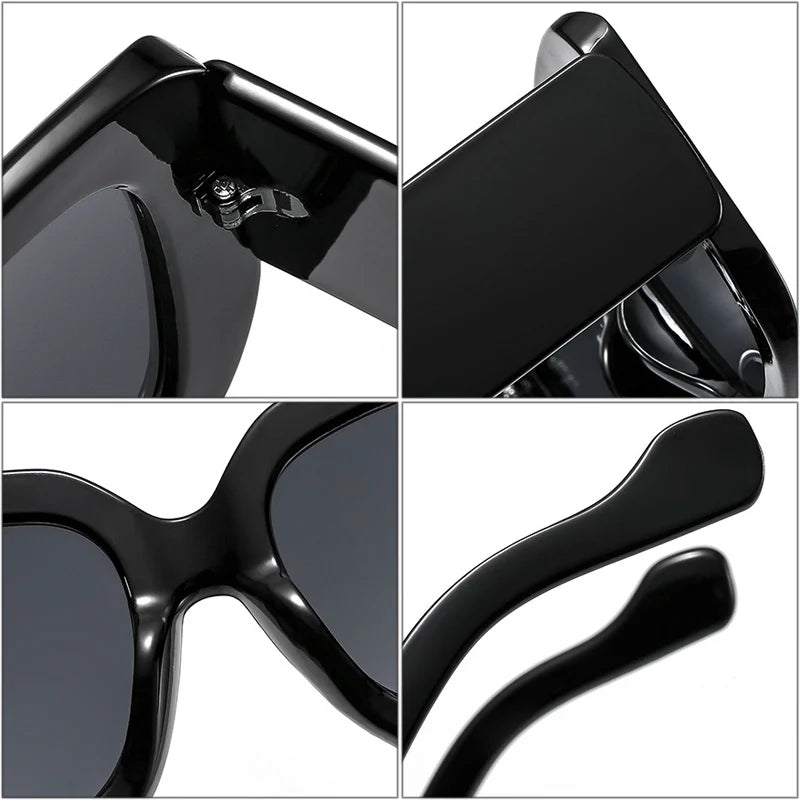Oversized square sunglasses with chunky resin frame in gradient colorway showing close up material detail