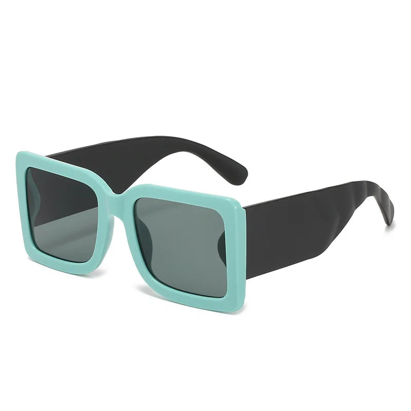 Oversized square sunglasses with mint and black color block vegan leather arms, bold frame design