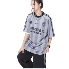 Oversized Striped Round Neck T Shirt with Drop Sleeves