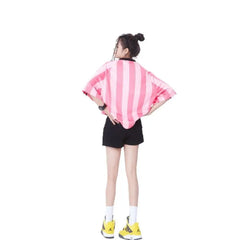 Oversized Striped Round Neck T Shirt with Drop Sleeves