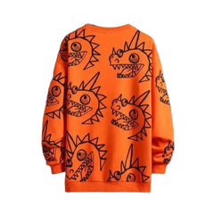 Oversized Sweatshirt with Cartoon Dinosaur Pattern Print