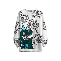 Oversized Sweatshirt with Cartoon Dinosaur Pattern Print