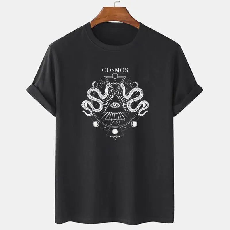 Oversized T-Shirt Cosmo Snake Geometric Occult Design Black