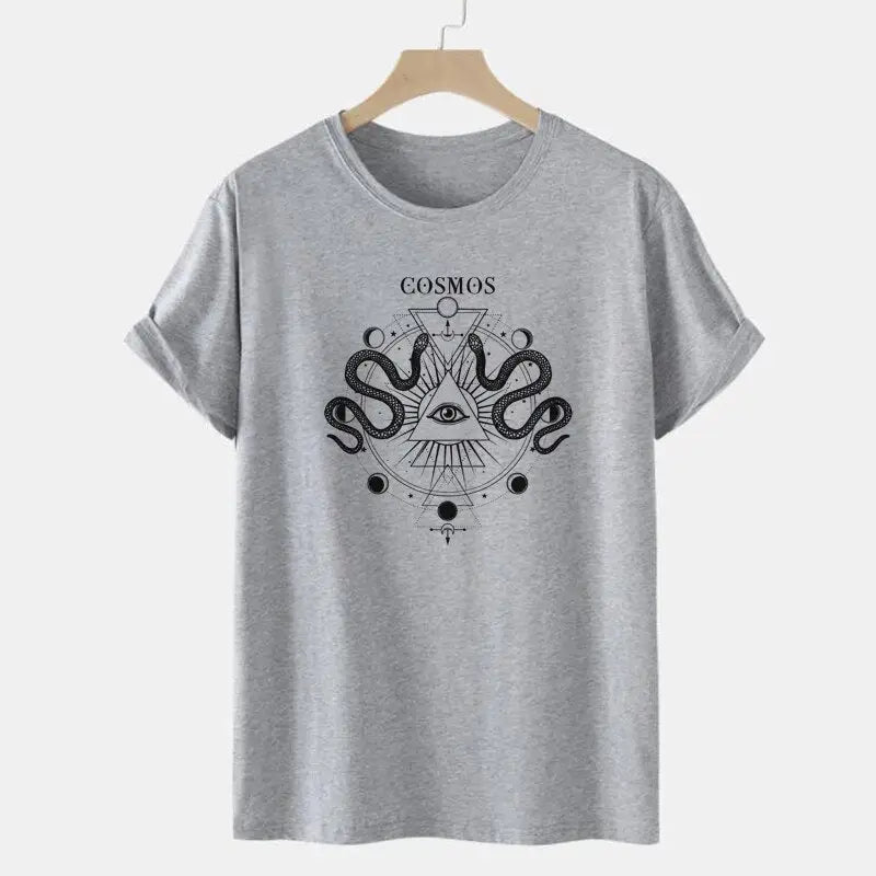 Oversized T-Shirt Cosmo Snake Geometric Occult Design Gray