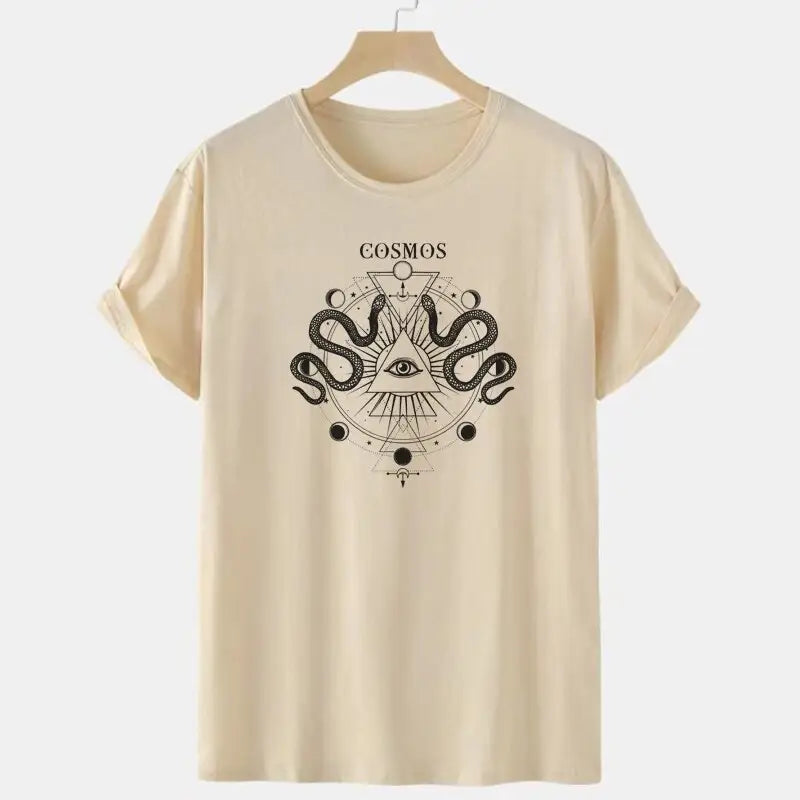 Oversized T-Shirt Cosmo Snake Geometric Occult Design Khaki