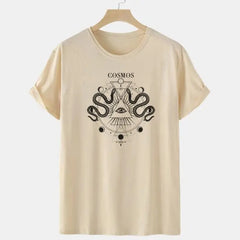 Oversized T-Shirt Cosmo Snake Geometric Occult Design Khaki