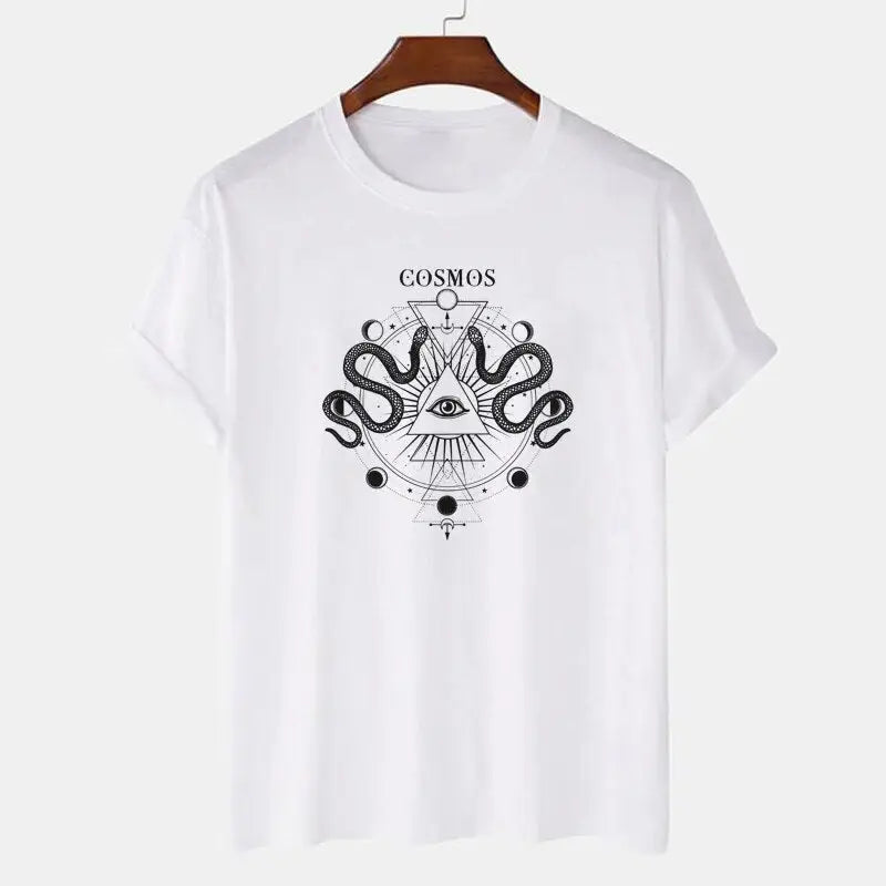 Oversized T-Shirt Cosmo Snake Geometric Occult Design White