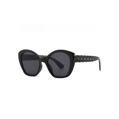 Oversized Vintage Retro Braided Temple Sunglasses Black Grey