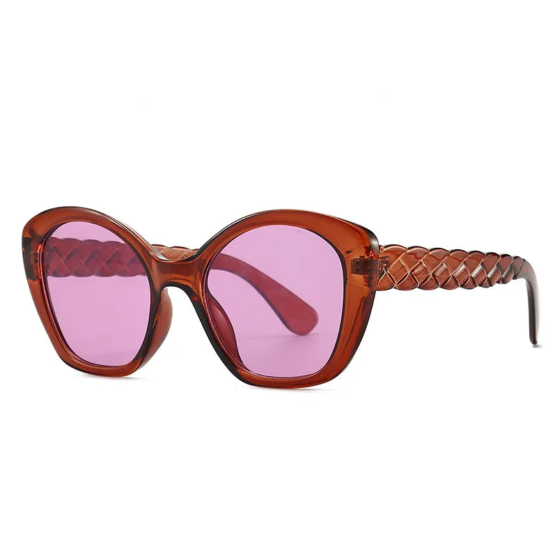 Oversized Vintage Retro Braided Temple Sunglasses Brown Pink