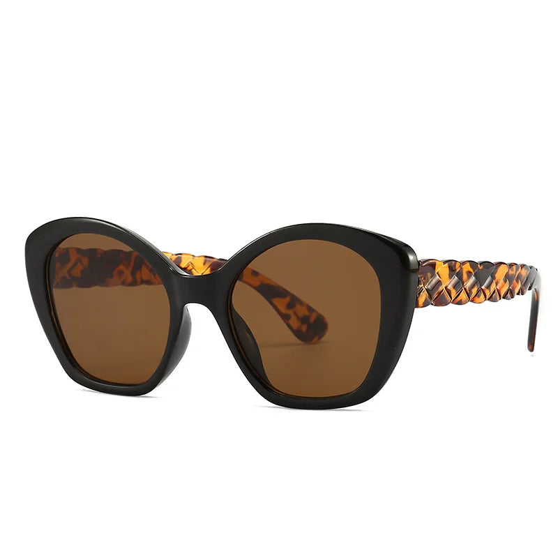 Oversized Vintage Retro Braided Temple Sunglasses Leopard