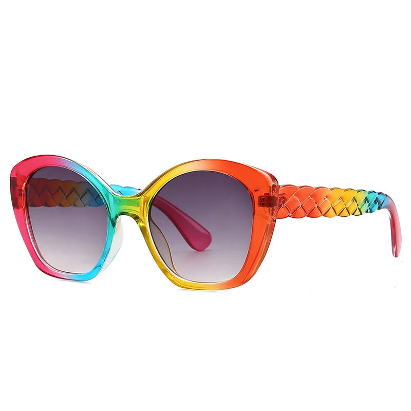 Oversized Vintage Retro Braided Temple Sunglasses Rainbow