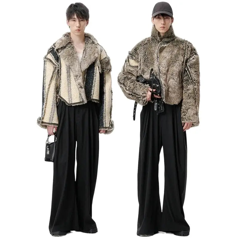 Oversized Warm Reversible Faux Fluffy Jacket Beige / S