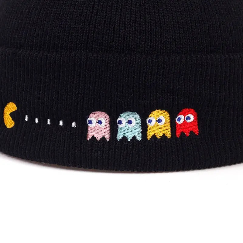 Pac-Man Knitted Embroidered Beanie Cotton Casual Style