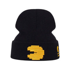 Pac-Man Knitted Winter Cute Beanie Hat Unisex Cotton Black