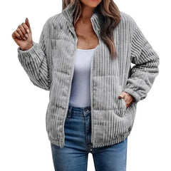 Padded Corduroy Bomber Long Sleeve Short Jacket