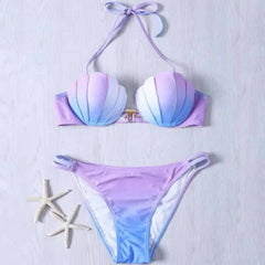 Padded Mermaid Shell Bra Bikini Set Diamond Free / S