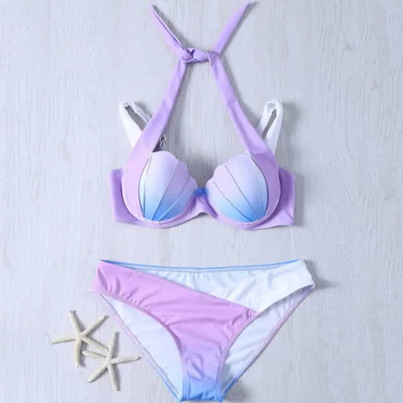 Padded Mermaid Shell Bra Bikini Set Three Diamonds / S