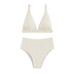 Padded Plain High Waist Swimsuit for Women Beige / S