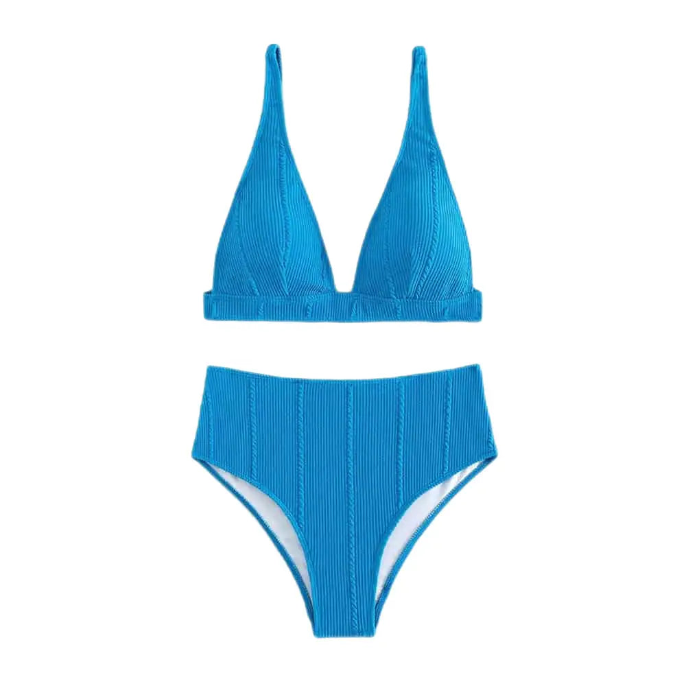 Padded Plain High Waist Swimsuit for Women Blue / S