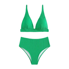 Padded Plain High Waist Swimsuit for Women Green / S