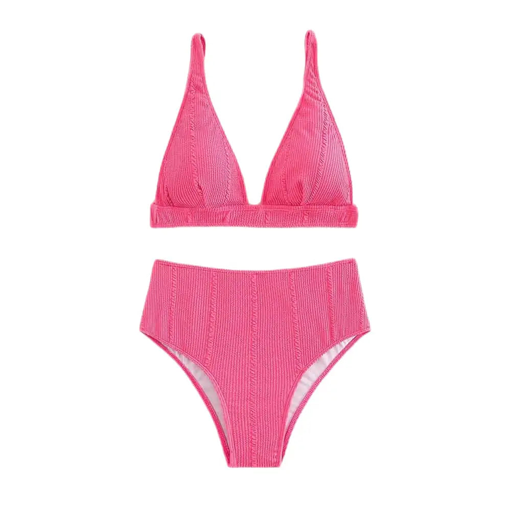 Padded Plain High Waist Swimsuit for Women Hot Pink / S