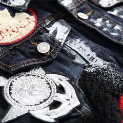Painted Denim Jacket with Badge Patches