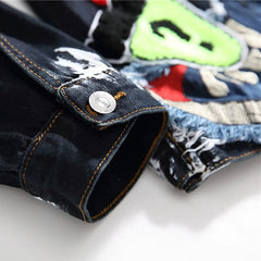 Painted Denim Jacket with Badge Patches