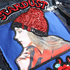 Painted Denim Jacket with Badge Patches