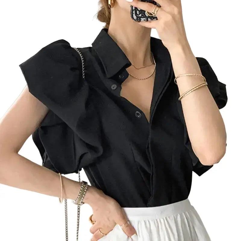 Palace Style Puff Sleeve Blouse - black / S - Shirt