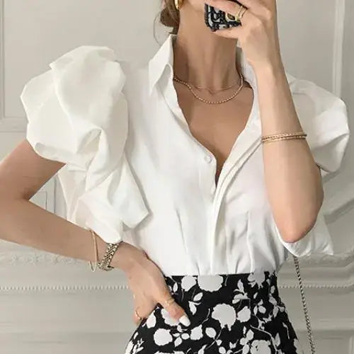 Palace Style Puff Sleeve Blouse - white / S - Shirt