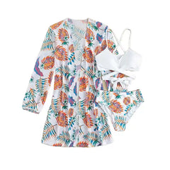 Palm Leaves Beach Cover Up Bikini Set for Women