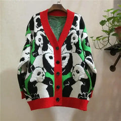 Panda Long Sleeve V Neck Knit Cardigan