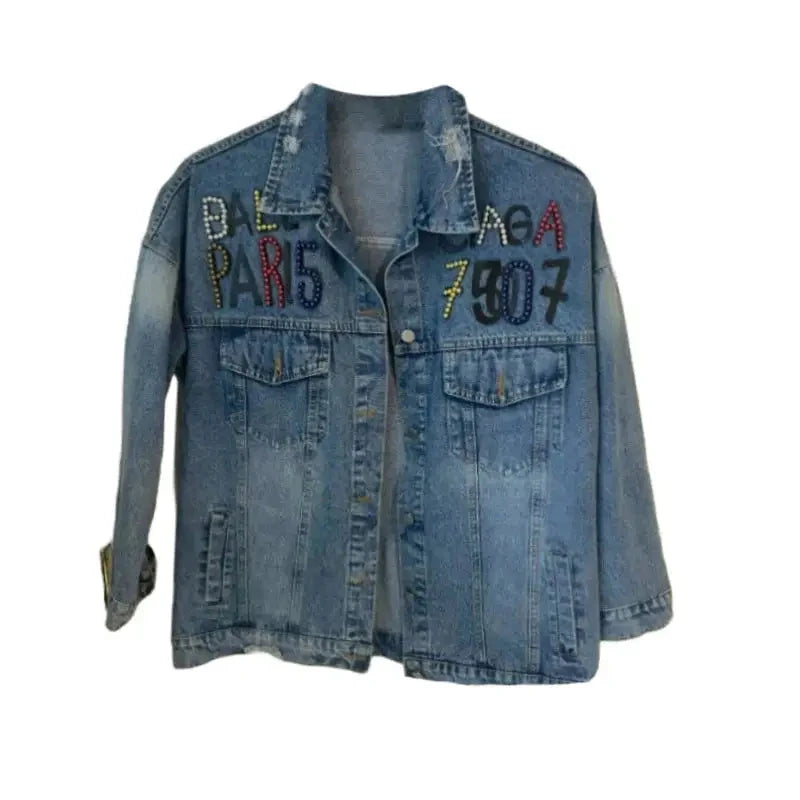 Paris Cute Bear Letters Denim Jacket