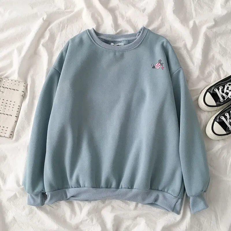 Pastel Color Cute Pattern Sweatshirt - blue / OneSize