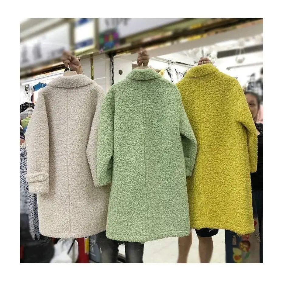 Pastel Color Fluffy Faux Long Coat with Pockets