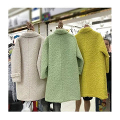 Pastel Color Fluffy Faux Long Coat with Pockets