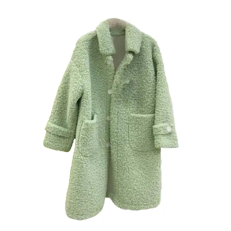 Pastel Color Fluffy Faux Loose Long Coat With Pockets