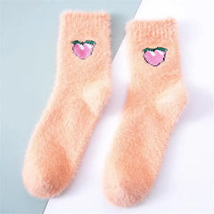 Pastel Color Fruit Fluffy Socks - Pink / One Size