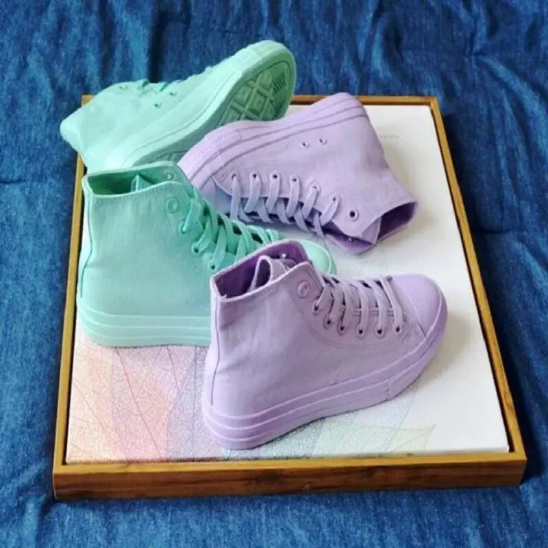 Pastel Color High Ankle Lace Up Sneakers Euro Size