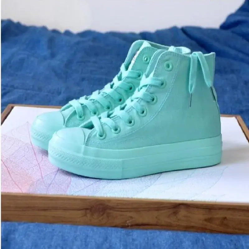 Pastel Color High Ankle Lace Up Sneakers Euro Size