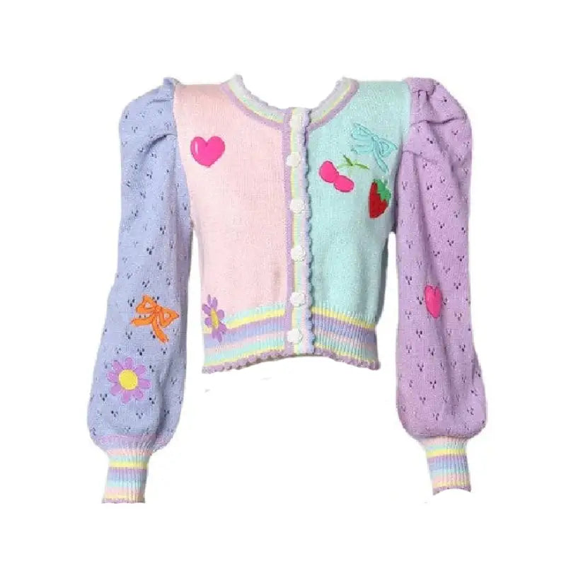 Pastel Embroidered Strawberry Heart Jacket - Pink / One Size