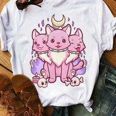 Pastel Goth Cartoon Harajuku T Shirt White-Pink / XS