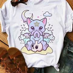 Pastel Goth Cartoon Harajuku T Shirt White / XS