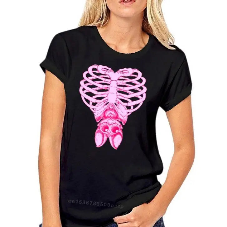 Pastel Goth Cute Bat and Bones Womens T Shirt Black / S