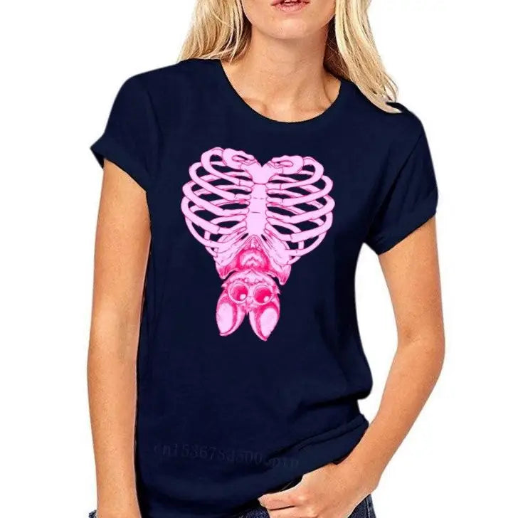 Pastel Goth Cute Bat and Bones Womens T Shirt Blue / S