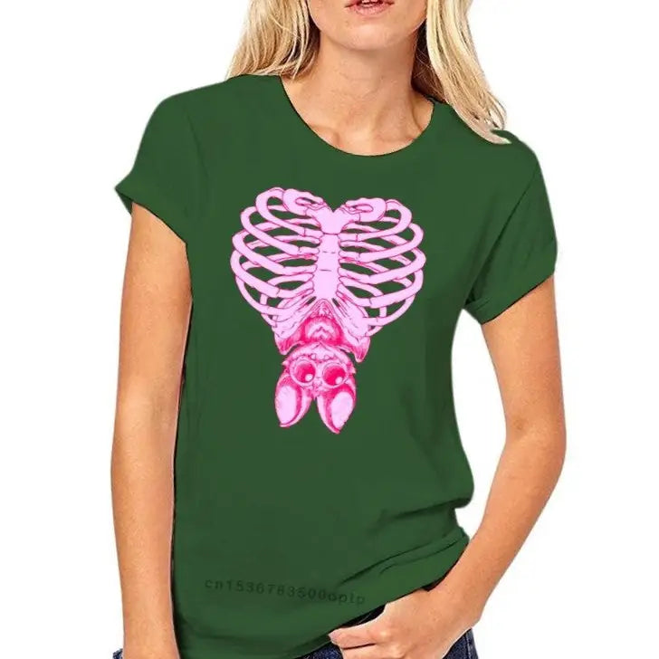 Pastel Goth Cute Bat and Bones Womens T Shirt Green / S